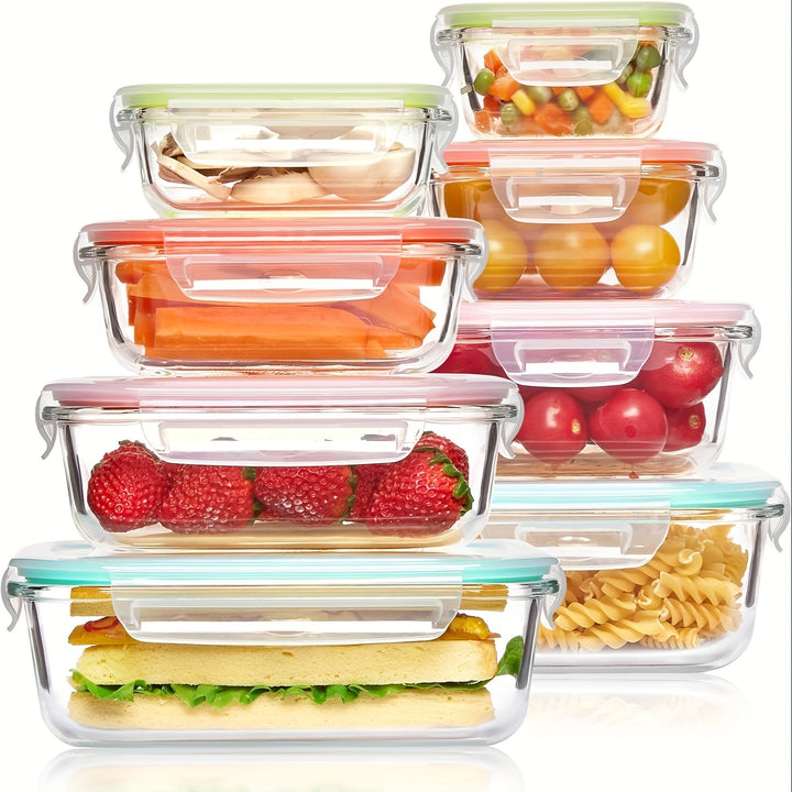 8pcs Glass Food Storage Containers, Meal Prep, Airtight Bento Boxes with Leak Proof Locking Lids, for Microwave, Lunch Boxes, Oven, Freezer And Dishwasher, BPA Free