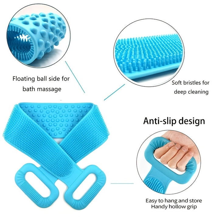 Silicone Body Scrubber Bath Brush, Exfoliating Shower Brush Bath Belt With Extra Long Strip And Handle For Easy Back Exfoliating, Rubbing Mud & Ash From Body Back, Skin-friendly, Soft And Comfortable