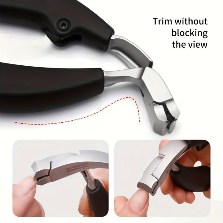 Modern Stainless Steel Nail Clipper with Concave Blade, Curved Design, Large Opening for Thick Nails, Elderly-Friendly, No Splashing, Precision Toenail Trimming, Long Handle