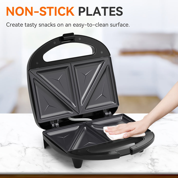 2-Slice Non-Stick Sandwich Maker with Triangle Plates, Cool-Touch Handle & Indicator Lights, Easy to Clean, 750W for Quick Breakfasts and Snacks, BPA-Free Stainless Steel Design
