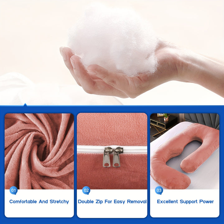 60-inch J-Shaped Full Body Pillow, Maternity Pillow, Maternity Full Body Pillow with Velvet Pillowcase, Full Body Pillow with Back, Leg, And Tummy Support, Helps Ensure Adequate, Comfortable Sleep