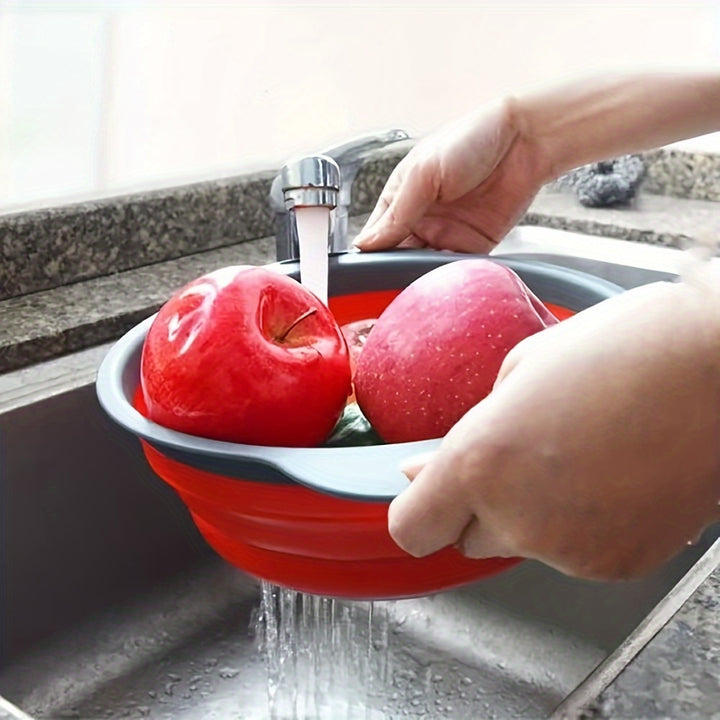 Silicone Kitchen Drain Basket Set - 1/2 Set, Collapsible, Round Funnel, 1 Large & 1 Small, Ideal for Draining Pasta, Veggies & Fruits