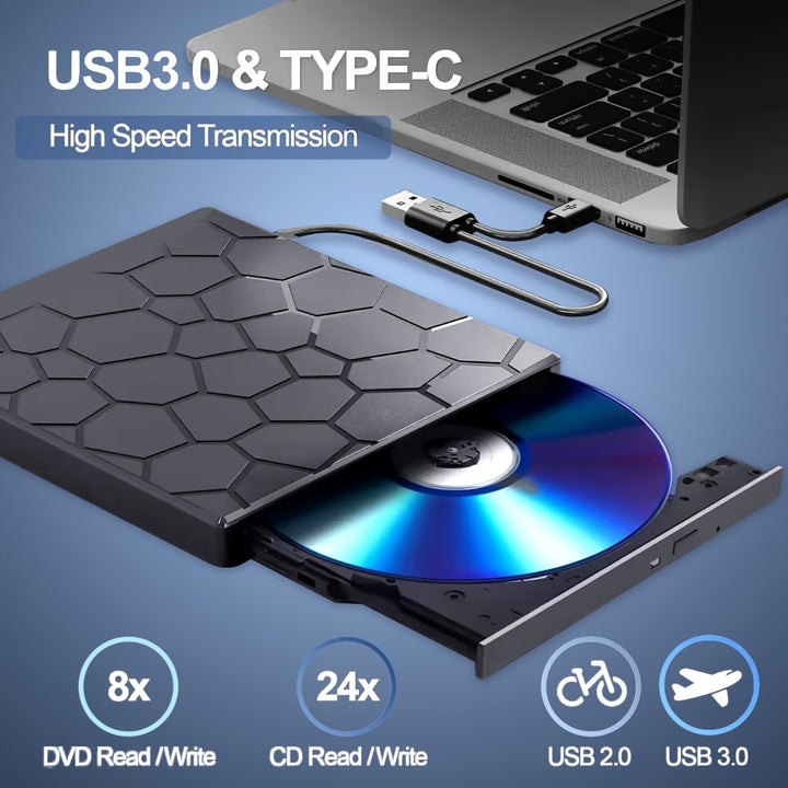 [Portable DVD Drive For Laptop] External CD/DVD Drive For Laptop, DVD Player For Laptop, 8 In 1 USB 3.0 Ultra-Slim Portable, DVD/ CD Burner External Disk Drive Optical Compatible With Laptop Desktop Mac, Windows 11/10/8/7 Lin