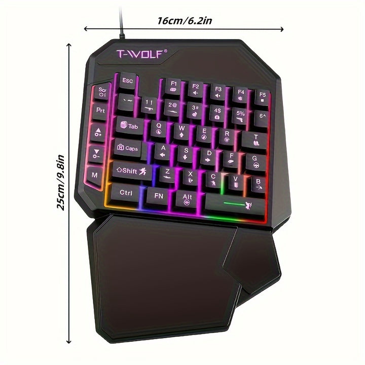 T-WOLF RGB Backlit 35 Key Portable Mini Gaming Keyboard, Ergonomically Designed Game Controller, Specially Designed for PC Players with One Handed Gaming Keyboard, Throne Left Hand Small Keyboard, Mobile Phone One Handed Keyb