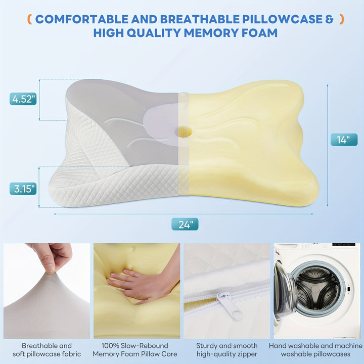 Ergonomic Cervical Neck Support Pillow, Designed with Contours, Made of Memory Foam for Orthopedic Support