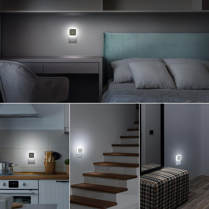 [4pcs Smart LED Night Lights] Audeanor 4pcs Smart LED Night Lights - Auto-On/Off with Motion Sensor, Plug-In Wall Lighting for Bedroom, Kitchen, Stairs & Hallway, Smart Night Light Lamp