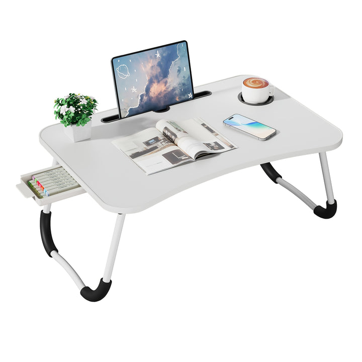 Versatile Lap Desk with Cup Holder & Drawer - Portable Foldable Bed Tray for Laptop, Breakfast in Bed, Reading & Writing on Couch/Sofa, Laptop Table for Bed