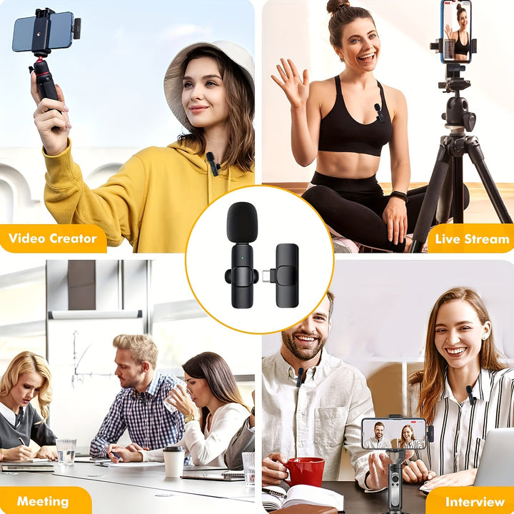 Professional Wireless Microphone, Smartphone, Laptop, Wireless Omnidirectional Condenser Recording Microphone, Interviews, Video Podcasts, Vlogs