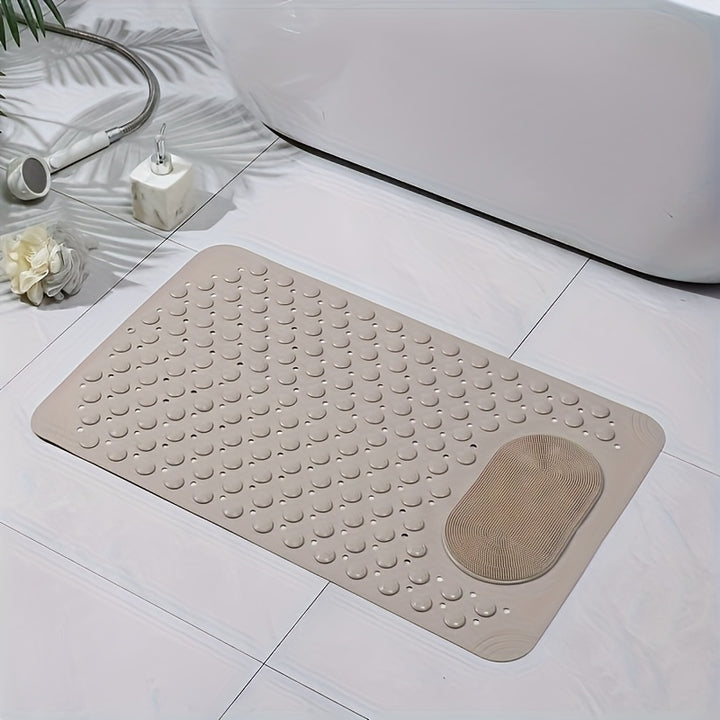 Light Blue Textured Anti-Slip Bath Mat with Drainage Holes - PVC Shower Stall Mat for Home Bathroom, Circular Pattern Design, 0.8cm Thick, 2600g/㎡, Rectangular Shape, Bathroom Accessories