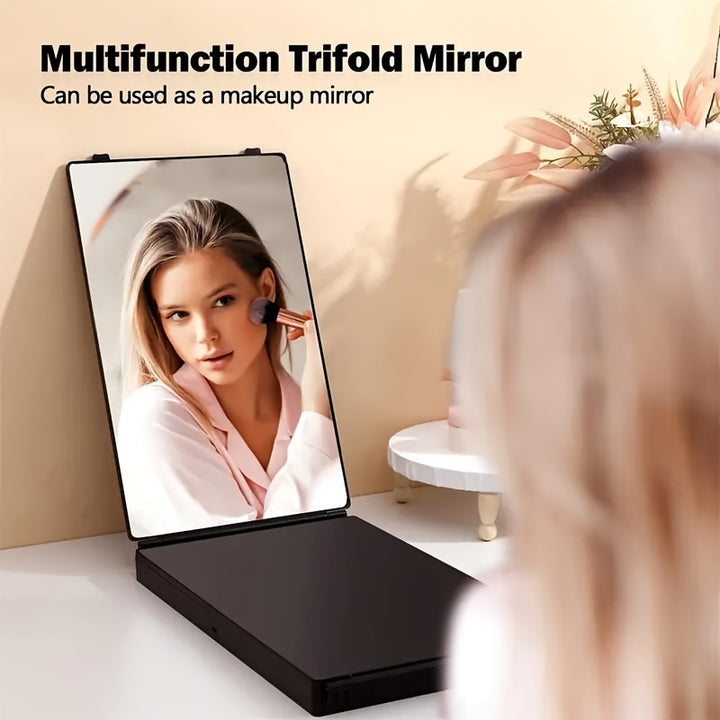 360° rotating 3-Way Trifold Mirror - Height Adjustable with Hooks for Effortless Self-Hair Cutting & Makeup Application