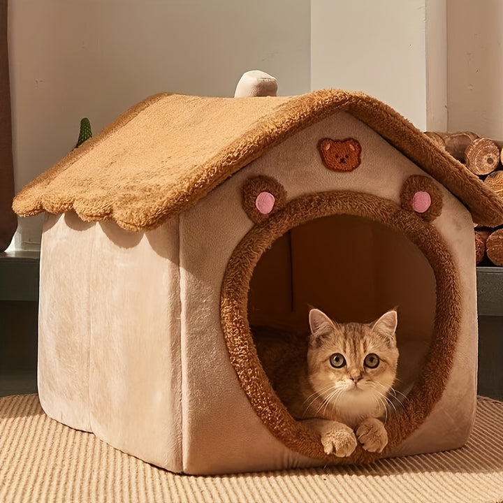 [1pc Warm Cat Bed House] 1pc Pet Bed House For Cats, Removable And Washable Cat House, Winter Warm Cat Bed Soft And Comfortable Puppy Cave Nest Christmas Gift