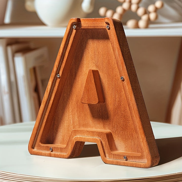 Wooden Lettered Piggy Bank, Personalized Lettered Bank, Wooden Bank 26 English Alphabet Bank, Home Decoration Children's Gifts Halloween、Christmas Gift、Thanksgiving Day easter gift