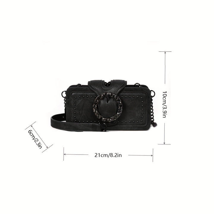 Retro Black Multi-layer Clutch Bag - Rivet Motorcycle Chain Shoulder Bag for Mobile Phone - Small Square Bag