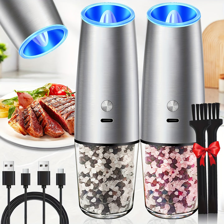 2/4pcs Gravity-powered Electric Salt and Pepper Grinder, Battery-powered LED Light, One-handed Automatic Operation, Adjustable Coarse Grinder, Grinder, Black Rocking Chair, Creative Kitchen Gadget Gift, Battery-powered to Cho
