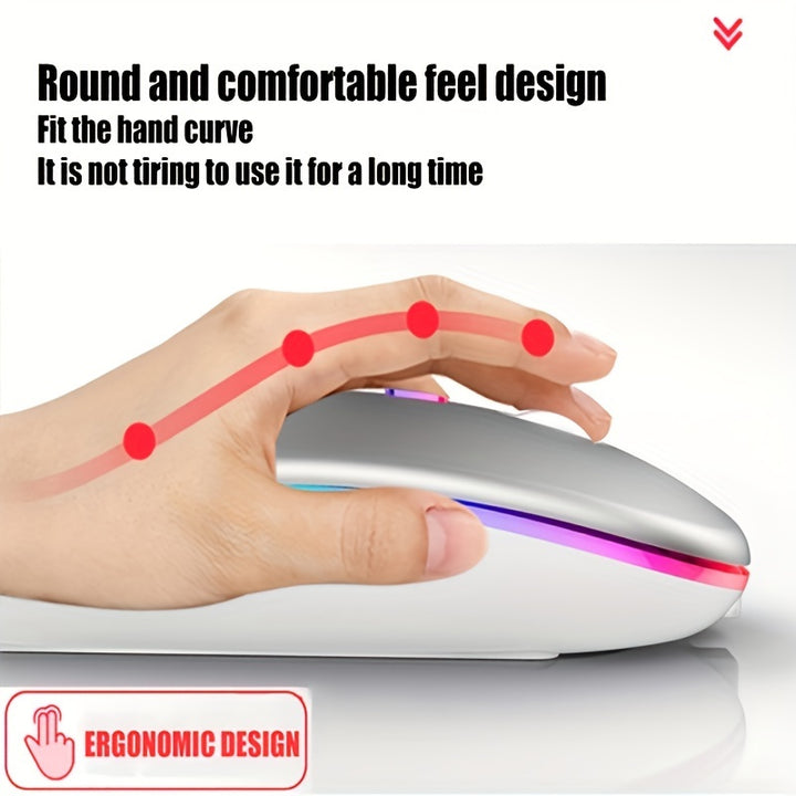 Wireless Mouse, LED Dual-Mode Rechargeable Silent Ultra-Thin Laptop Mouse, Ergonomically Designed, Portable Dual-Mode Computer Mouse, Suitable for Laptops, Desktops, Tablets, Mobile Phones, Mac, BalanceFit