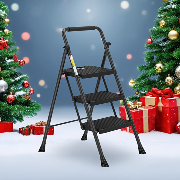 Échelle pliante robuste 2/3 marches avec capacité de 800 lbs - Escabeau avec poignée de confort - Idéal pour la maison, la cuisine et le bureau
