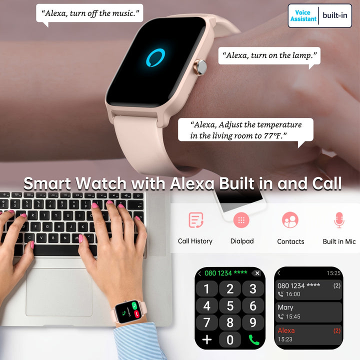 Reloj inteligente para mujeres de 1.8 pulgadas con pantalla táctil HD - Alexa incorporada, 100 modos deportivos, notificaciones de SMS, hacer/recibir llamadas, regalo para familiares/amigos 1 PC