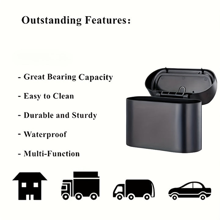 1pc Car Trash Can with Lid, Small Leak-Proof Hanging Auto Garbage Bin, Durable ABS Material, with Vehicle Waste Management for Auto