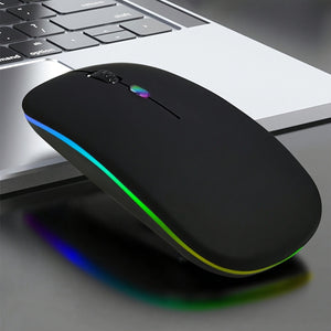 Mouse wireless silenzioso a doppia modalità con retroilluminazione RGB, DPI regolabile per giochi e ufficio - Cordless senza batteria, design moderno dei materiali