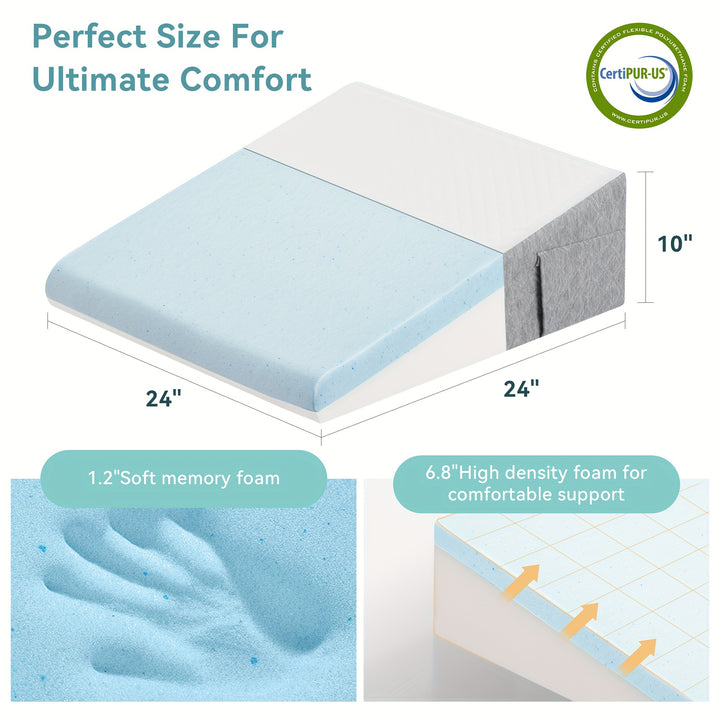 8" 10" 12" Bed Wedge Pillow For Sleeping Triangle Incline Wedge With Memory Foam Top, Elevated Leg Pillow After Surgery