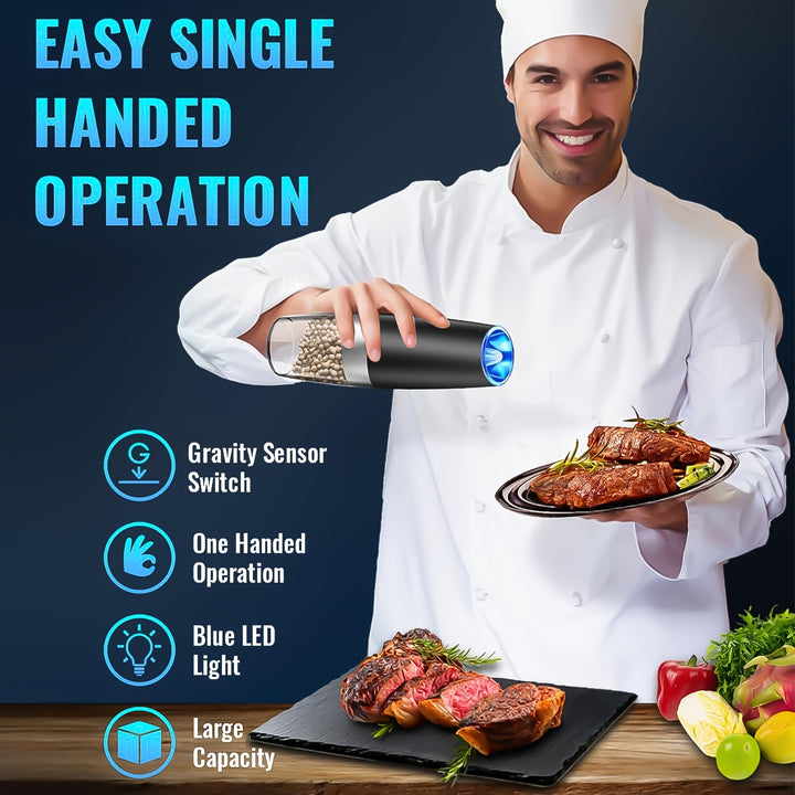 2/4pcs Gravity-powered Electric Salt and Pepper Grinder, Battery-powered LED Light, One-handed Automatic Operation, Adjustable Coarse Grinder, Grinder, Black Rocking Chair, Creative Kitchen Gadget Gift, Battery-powered to Cho