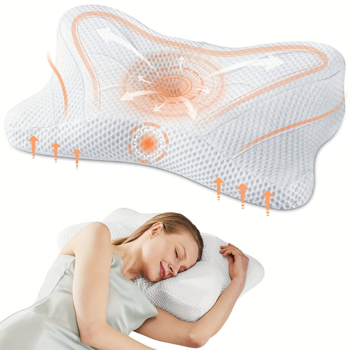 Ergonomic Cervical Neck Support Pillow, Designed with Contours, Made of Memory Foam for Orthopedic Support