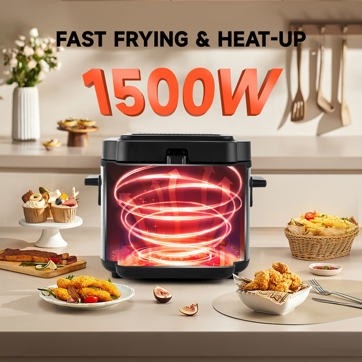 Fritadeira Elétrica SUSTEAS 1500W com Cesta - Aço Inoxidável, Panela Interna Antiaderente, Tampa Removível, Controle de Temperatura e Design de Fácil Limpeza para Batatas Fritas Caseiras Crocantes e Mais, Cesta para Fritadeira