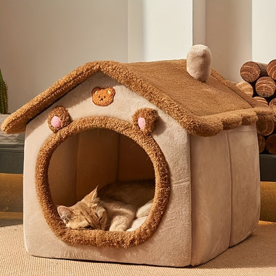 1pc Pet Bed House For Cats, Removable And Washable Cat House, Winter Warm Cat Bed Soft And Comfortable Puppy Cave Nest Christmas Gift