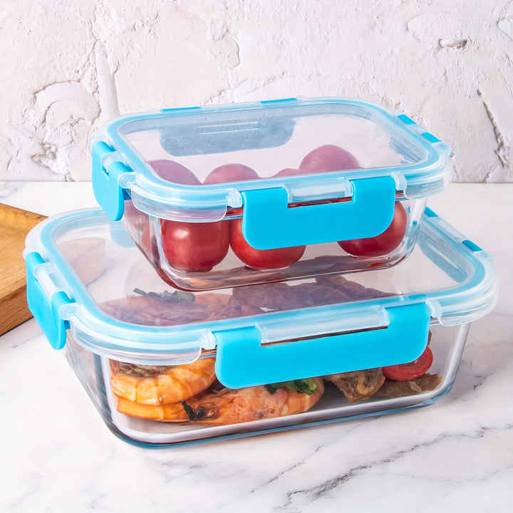 2/10 Stück Glas-Mahlzeitvorbereitungsbehälter Set, Lebensmittelaufbewahrungsbehälter mit luftdichten Deckeln, Glas-Lunchboxen für Zuhause, Küche, Büro-Lunch