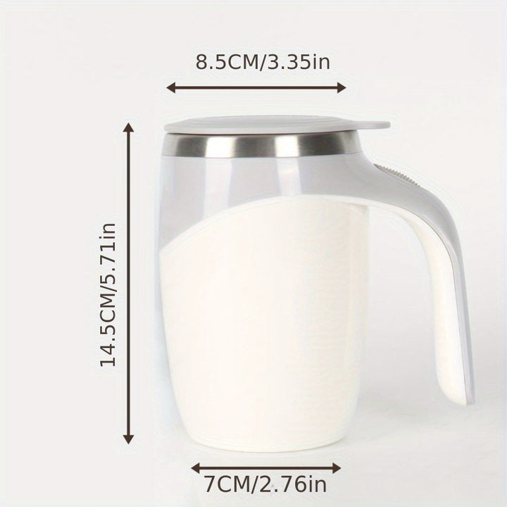 Tazza da caffè auto-miscelante da 12,85 oz - Miscelazione senza sforzo con un solo tocco, ricaricabile USB, acciaio inossidabile e ABS, bianca con accenti marroni - Perfetta per casa, ufficio, palestra, scuola, tazza da caffè