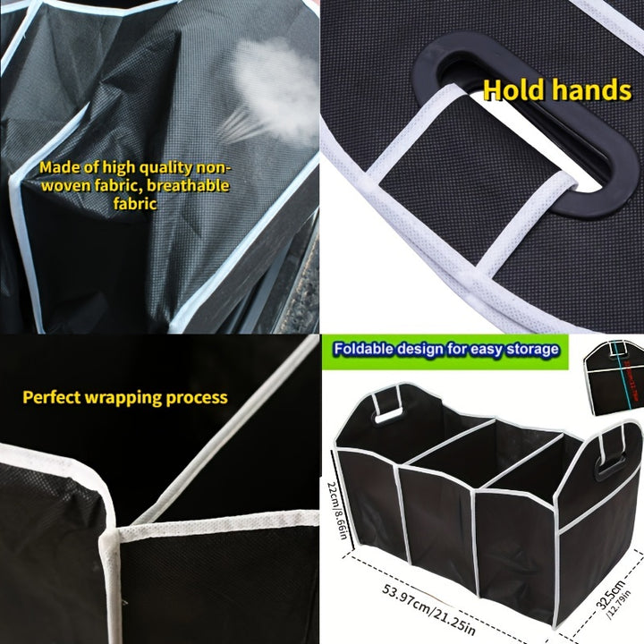 1pc Universal Car Trunk Organizer, Portable Foldable Waterproof Auto Storage Bag With 3 Compartments, For SUV, Truck, Van, Sedan Christmas Gift
