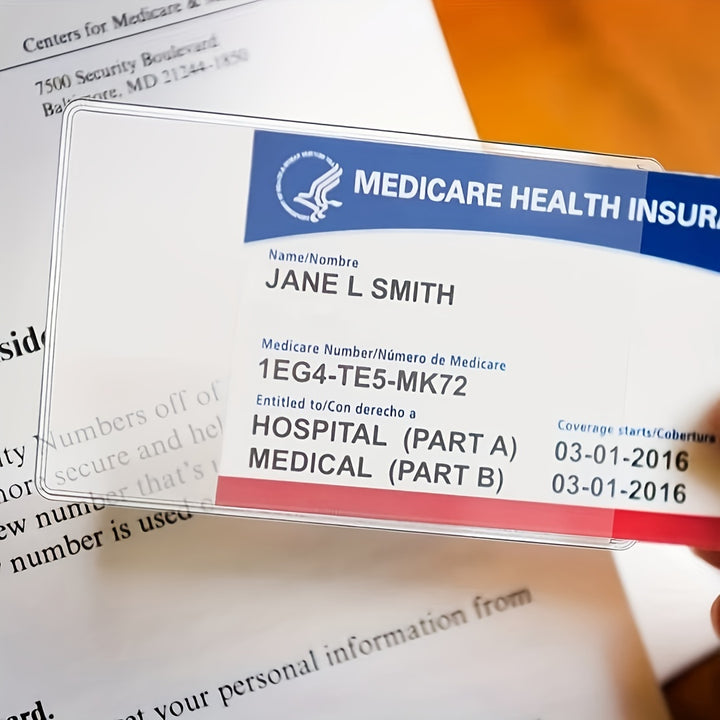 10pcs Clear PVC Water-Resistant Medicare Card Protector Sleeves, 12Mil Thick, Easy Insert Design - Transparent