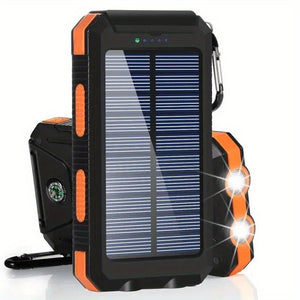 1pc, Portable Solar Power Bank with External Battery Charger and Strong LED Light, 2 USB Charging Ports for Outdoor Camping, Hiking and Emergency Use