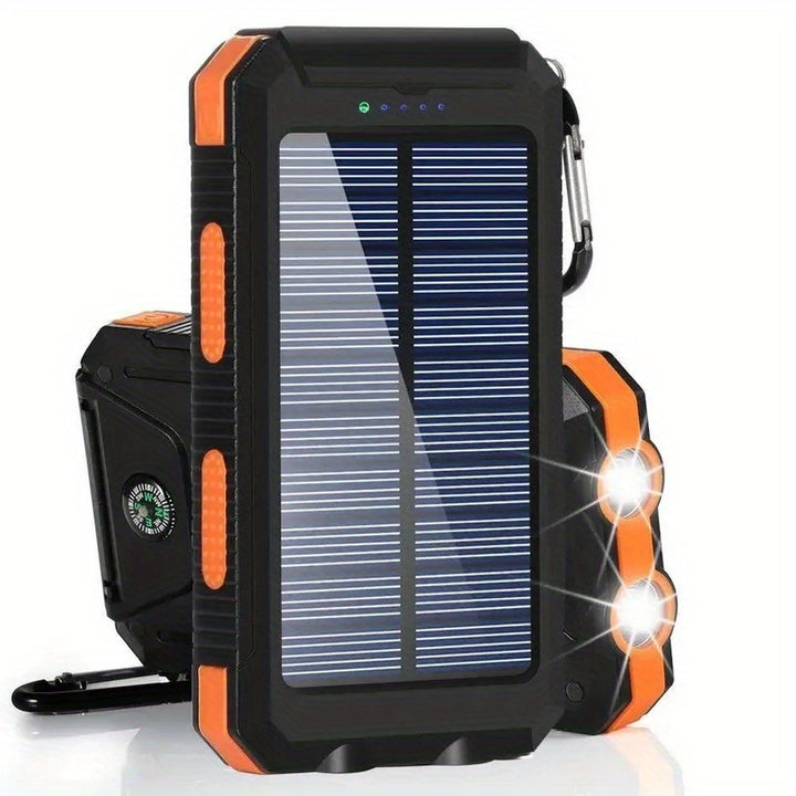 1pc, Portable Solar Power Bank with External Battery Charger and Strong LED Light, 2 USB Charging Ports for Outdoor Camping, Hiking and Emergency Use