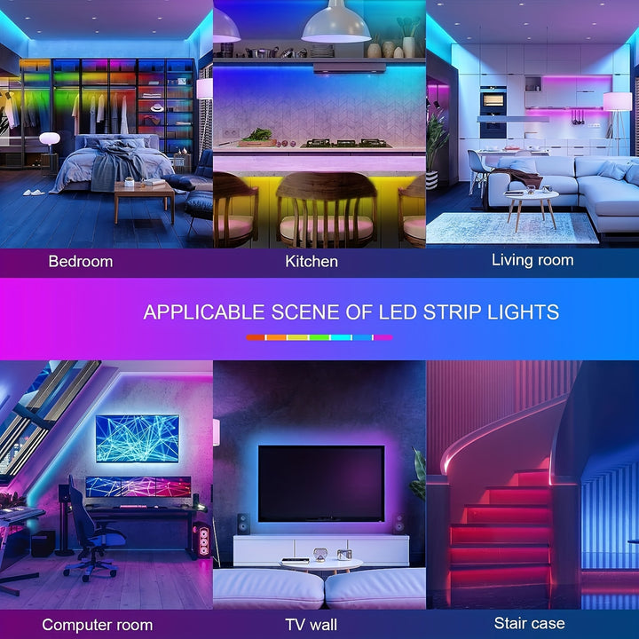 25/50/53/100/130/200ft Extra Long Smart LED Strip Lights, RGB LED Lights with App And Remote Control, Timing&dimmable, Music Sync Color Changing Lights, DIY
