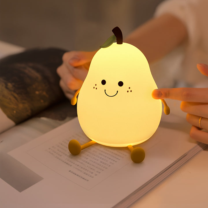 Charming Pear-Shaped LED Night Light with Touch Control - USB Rechargeable, Adjustable Brightness, Multiple Colors - Perfect for Bedroom Ambiance