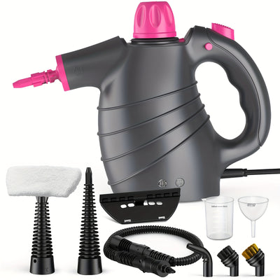1pc 1050W Handheld Steam Cleaner | 12 Brush Heads, Fast Heat-Up, Chemical Free, Lightweight & Portable, Large 11.83oz Water Tank, Metal & Plastic, Us Plug, Versatile for Home, Car, Floor & Furniture