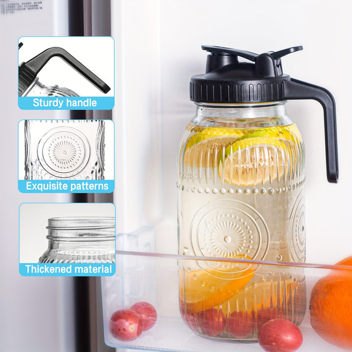 2-Quart 64 Oz Vintage Half Gallon Mason Jar Pitcher with Wide Mouth and Airtight Lid - Large Glass Jug for Water, Juice, Milk, Tea, Iced Coffee and Drinks