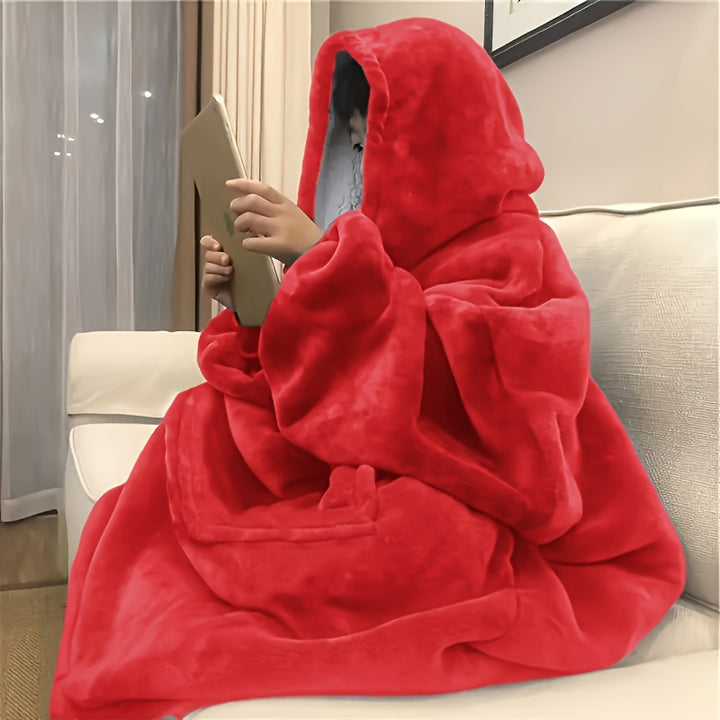 Soft Double-sided Wearable Hoodie Blanket Pajamas - Comfortable Over sized Hooded Blanket with Kangaroo Pockets, Machine Washable Christmas Gifts Valentine's Day, Suitable for Office, Festival, New Year's Gift