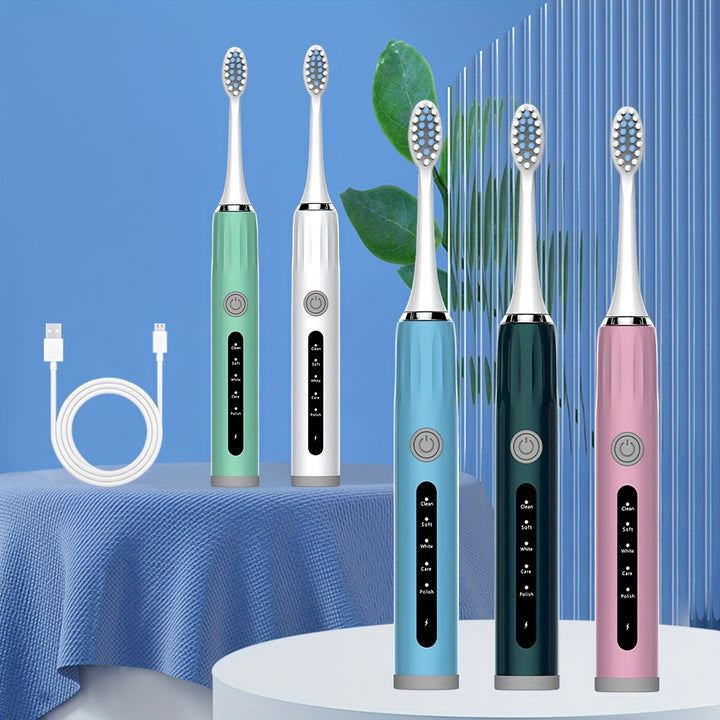 Adult Electric Toothbrush USB Charging Model with 8 Replacement Brush Heads, Five Colors to Choose from, High-looking, Fully Automatic, Super Soft Toothbrush Suitable for Sensitive Gums and Teeth