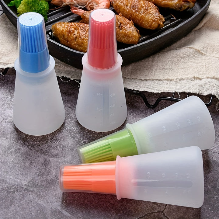 1pc Portable Silicone Oil Bottle With Brush Grill Oil Brushes Pastry Plastic Kitchen Oil Bottle Outdoor Baking BBQ Brush