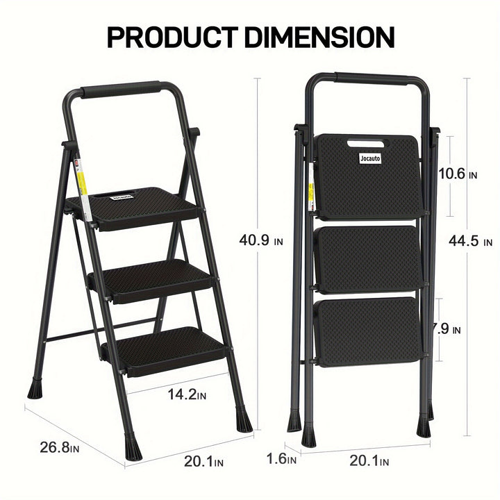 Échelle pliante robuste 2/3 marches avec capacité de 800 lbs - Escabeau avec poignée de confort - Idéal pour la maison, la cuisine et le bureau