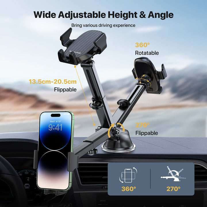 [3-in-1 Phone Holder] 3-in-1 Car Phone Holder Mount, Universal Cell Phone Holders for Your Car Dashboard Air Vent, Adjustable Car Phone Holders Fit for All Phones, By Miracase