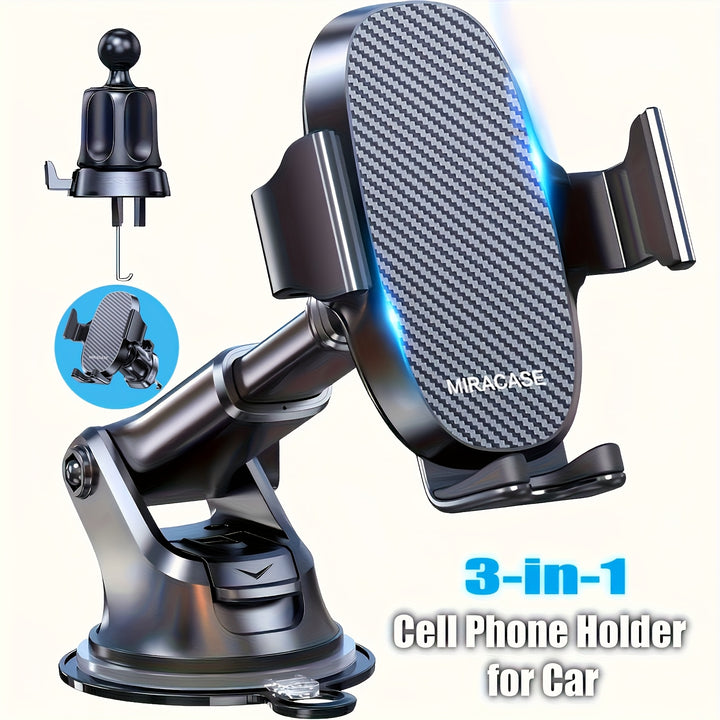 [3-in-1 Phone Holder] 3-in-1 Car Phone Holder Mount, Universal Cell Phone Holders for Your Car Dashboard Air Vent, Adjustable Car Phone Holders Fit for All Phones, By Miracase