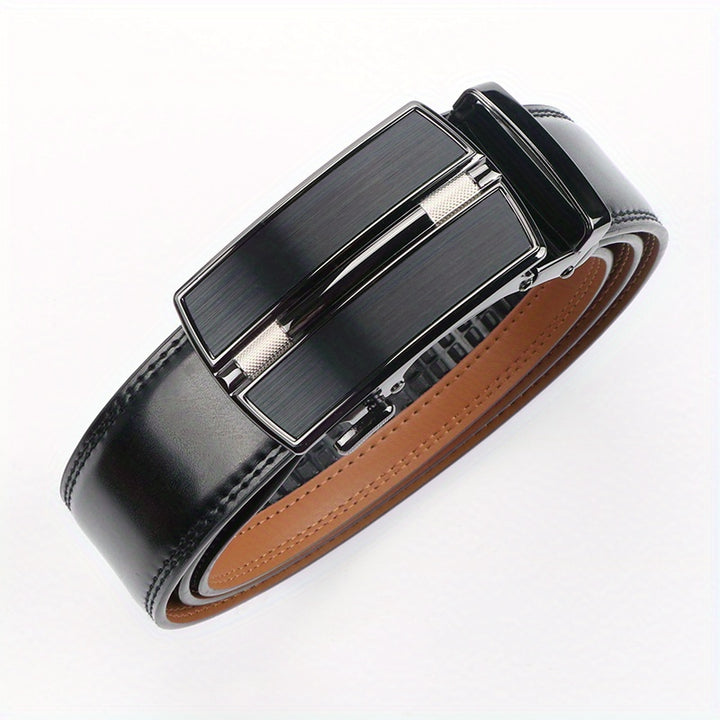 Men'S Genuine Leather Ratchet Belt, Cool And Handsome Style, Adjustable Automatic Square Alloy Buckle, Durable Two-layer Cowhide Panel, for Casual Business Wear