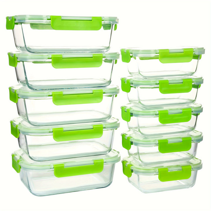 2/10 Stück Glas-Mahlzeitvorbereitungsbehälter Set, Lebensmittelaufbewahrungsbehälter mit luftdichten Deckeln, Glas-Lunchboxen für Zuhause, Küche, Büro-Lunch