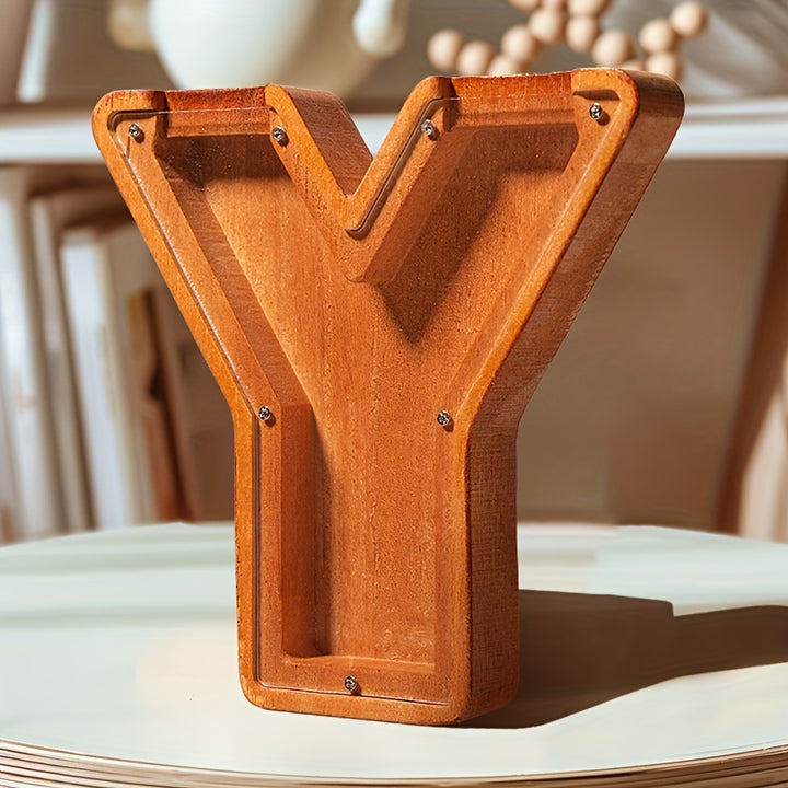 Wooden Lettered Piggy Bank, Personalized Lettered Bank, Wooden Bank 26 English Alphabet Bank, Home Decoration Children's Gifts Halloween、Christmas Gift、Thanksgiving Day easter gift