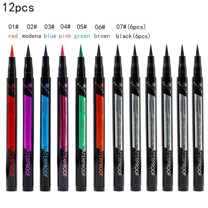 [Waterproof Smudge-Resistant] 12pcs Eyeliner Makeup Set | Waterproof, Smudge-Resistant, Easy To Apply | Ideal For Valentine's Day & Mother's Day & Christmas & Halloween And Other Gatherings | Includes 7 Vibrant Colors + Black