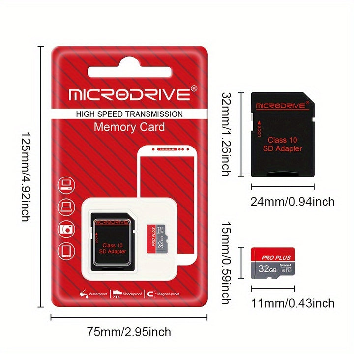 MICRODRIVE Pro Plus Memory Card/TF Cards - High-Speed Class 10 U3, Red & Gray, Available in 4GB to 256GB - Reliable Performance for Smartphones, Tablets & More, MICRODRIVE