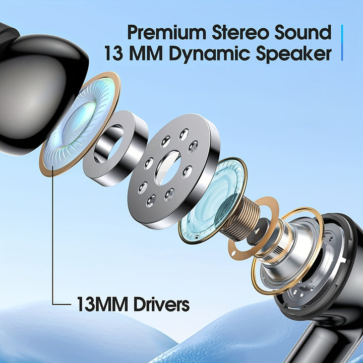 LAN XUN Wireless Headphones, Wireless 5.3 Earbuds, 13mm Speaker, 30H Playtime, Type-C Fast Charging Box, Stereo Wireless In-Ear Headset